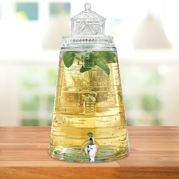 glass water dispenser with metal spigot