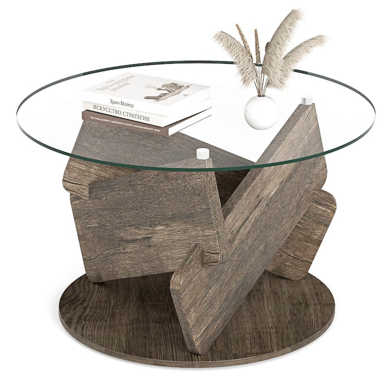 Costway Round Glass Coffee Table 32" Modern Center Table with Clear - See Details