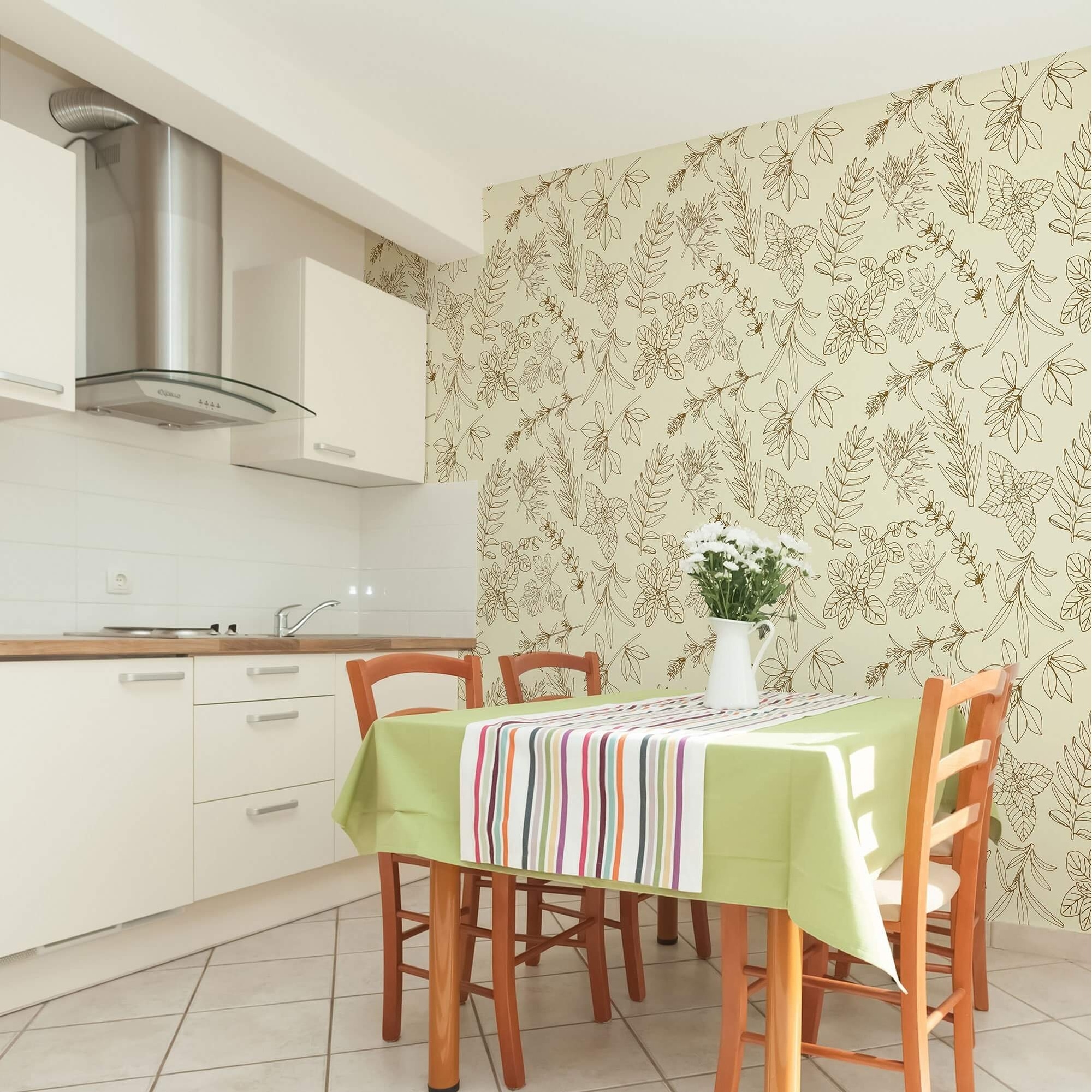 Beige Floral Tile Adhesive Peel and Stick Removable Wallpaper 9206