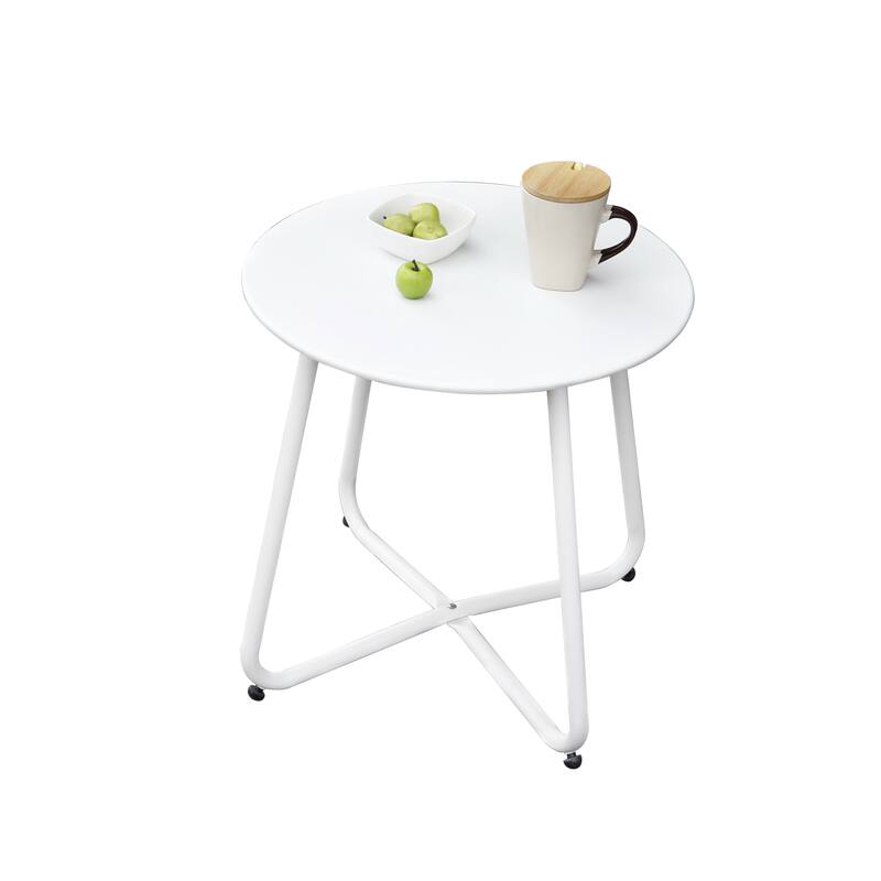 Clihome Outdoor Modern Steel Round Accent Side Table - White