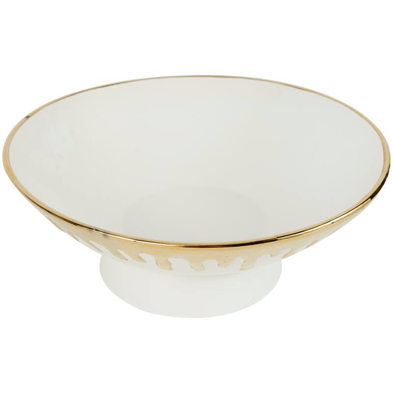 CosmoLiving by Cosmopolitan Black or White Ceramic Decorative Bowl with Abstract Gold Melting Drips