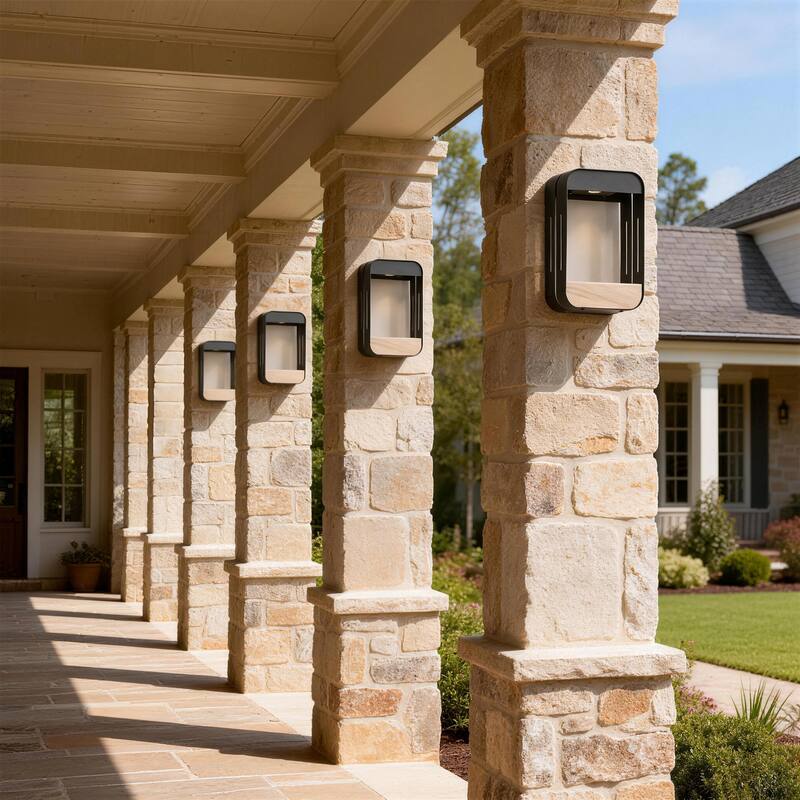 Outdoor Solar LED Wall Lantern Metal Wood-grain Shelf Sconce(4-pack)