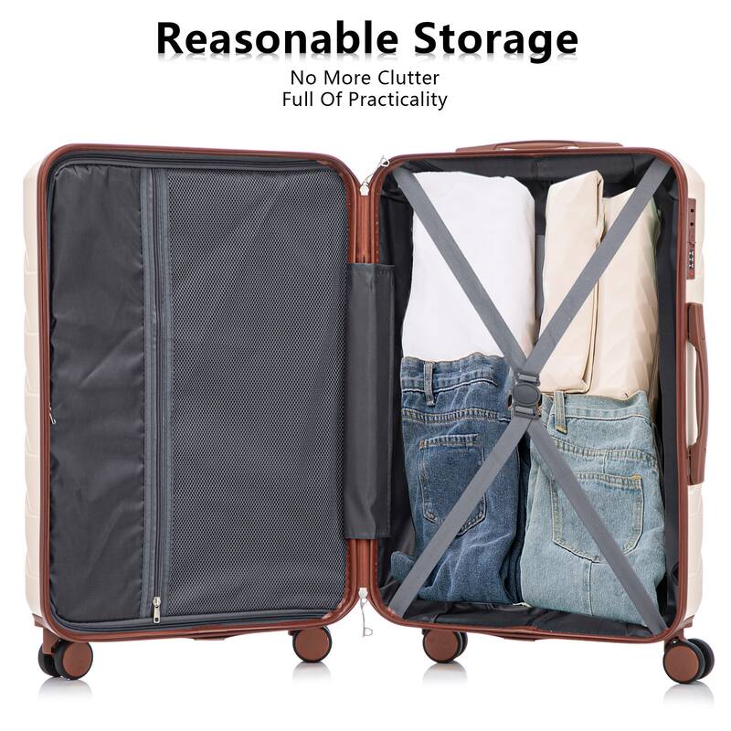 20"/24"/28" 3-Piece, Modern Luggage Sets with Retractable Handle and Combination Lock, for Boarding Travel, Beige