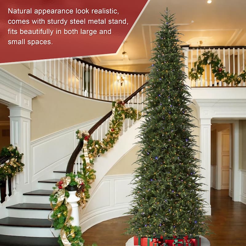 Glitzhome 15FT Pre-Lit Slim Fir or Spruce Artificial Christmas Tree with 1500/1400 Warm White LED Lights