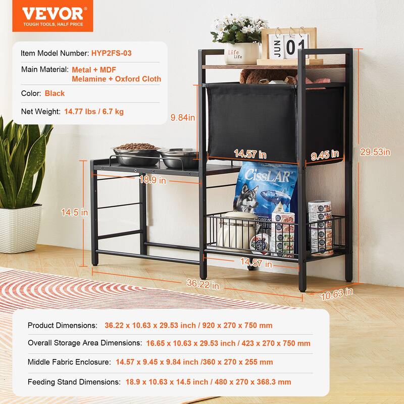 Pet Feeding Station with Storage, Elevated Dog Bowls, Raised Dog Bowl Stand, Dog Food Storage and Feeder Station