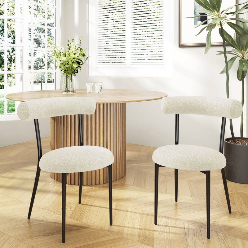 Open Back Upholstered Dining Chair Set of 2 Modern Kitchen Chairs with Metal, Fabric Dining Room Chairs for Living Room