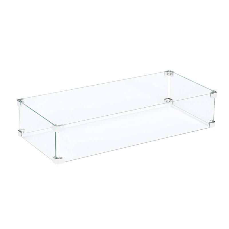 Rectangle 31.5-in X 16.9-in Tempered Glass Fire Table Windshield Flame Blocker - 31.5