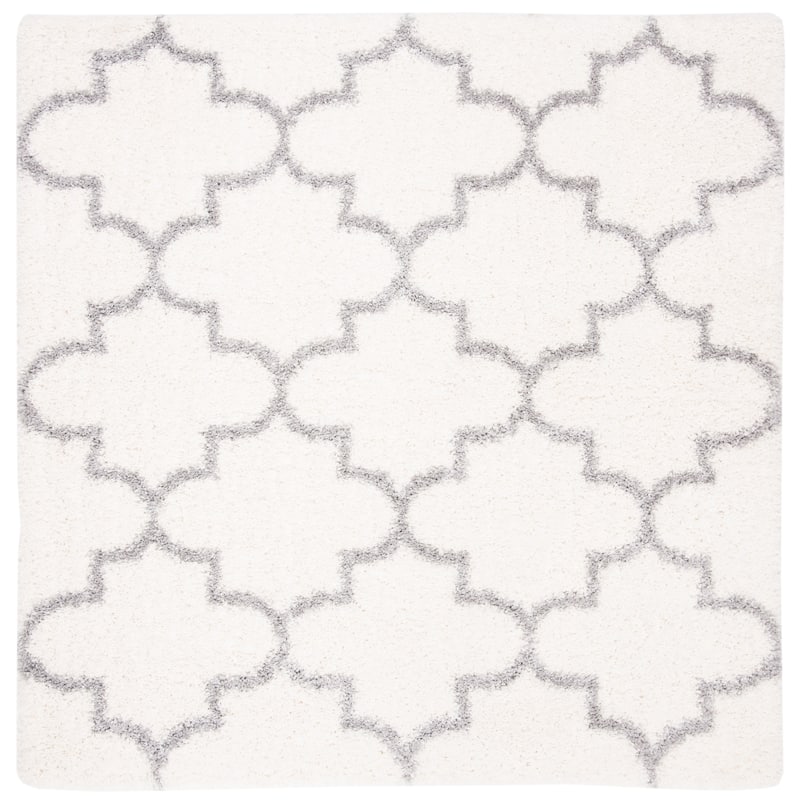 SAFAVIEH Fontana Shag Evor Trellis 2-inch Thick Rug - 6'7" Square - Cream/Grey