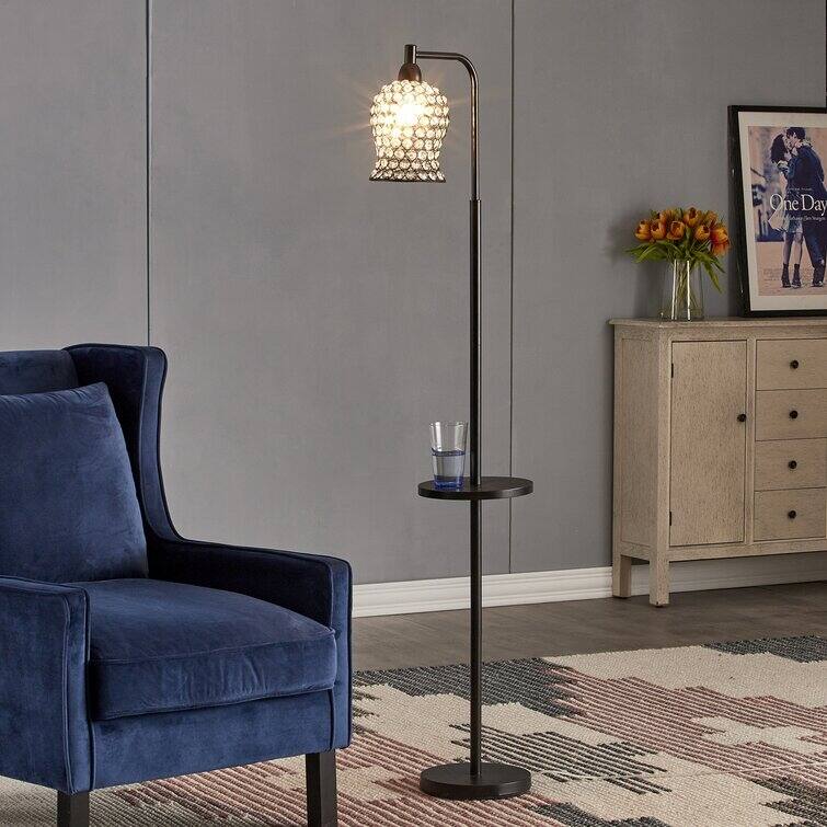 Charming Black Metal Tray Table 65" Arched Floor Lamp - N/A