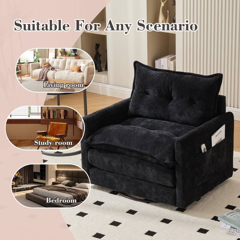 Chenille 360° Swivel Barrel Chair with Memory Foam and Side Pockets