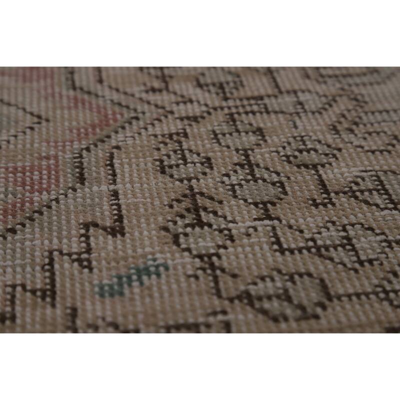 Geometric Beige Tabriz Persian Vintage Rug Hand-Knotted Wool Carpet - 7'10" x 11'0"