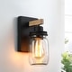 preview thumbnail 2 of 11, 1-Light Black/Wood Tone Rustic Farmhouse Wall Sconce with Clear Mason Jar Glass Shade - 10"H x 4.7"W x 5.4"D