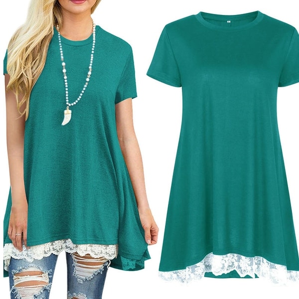 Lace Trim Sea Waves Tunic In 8 Colors. Opens flyout.