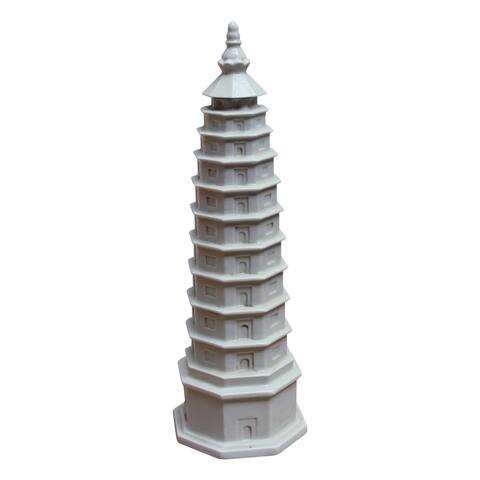 Artissance 16"H Off-White Porcelain Pagoda, Decorative Oriental Figurine, Home Decor Collectible