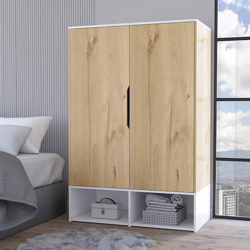 Armoire Barletta, Bedroom,two open shelves, Light Oak / White
