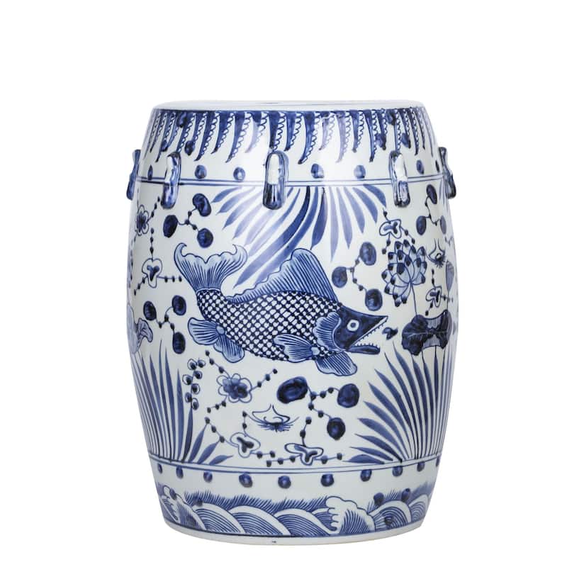 Blue and White Garden Stool Fish Motif