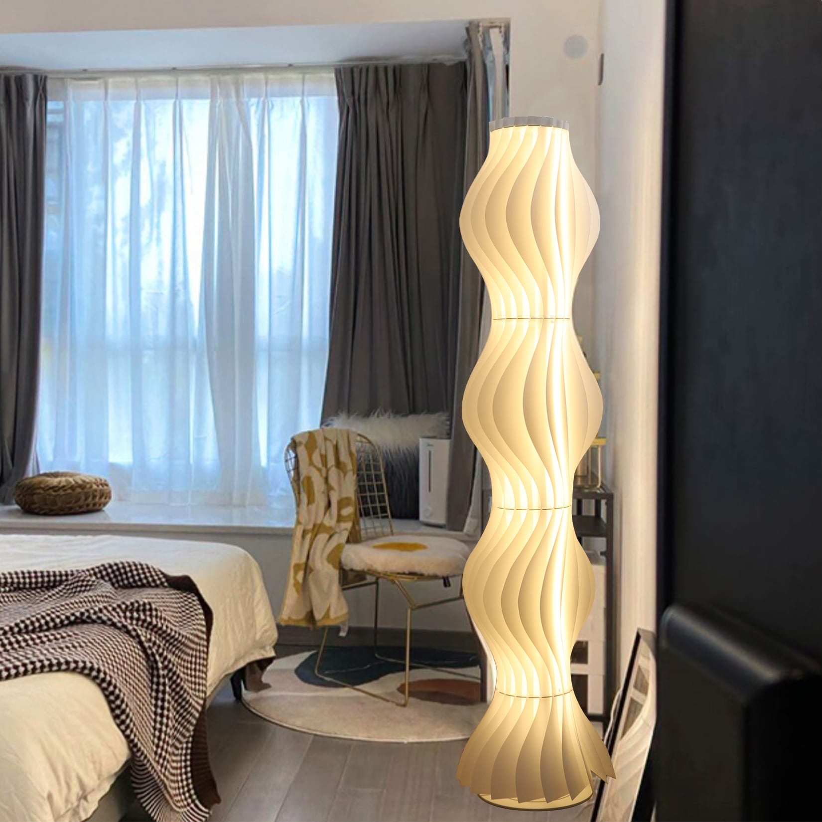 Tall Modern Floor Lamp Decorative Wavy Handmade Acrylic Lampshade Lighting White 13.7 W x 66.9 H