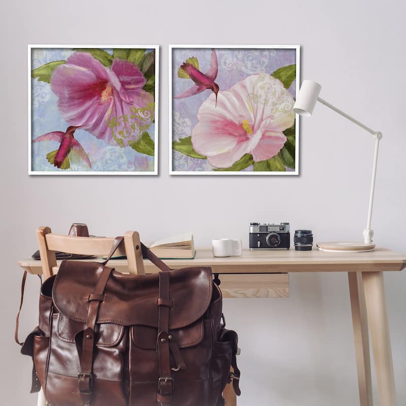 Stupell Hummingbirds & Poppy Bulbs Framed Giclee Art Design By Sasha (Set of 2)