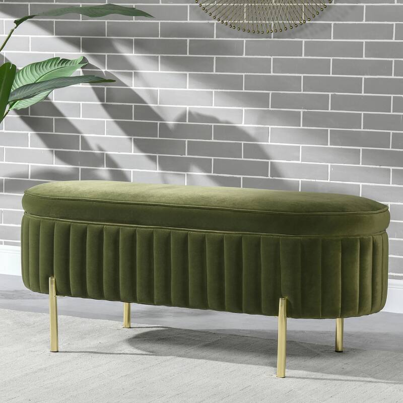 Chloe Modern Glam Performance Velvet Oval Tufted Storage Bench