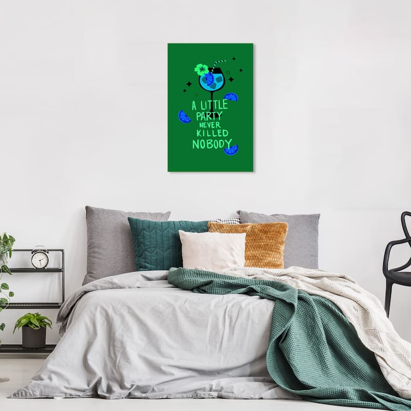 Wynwood Studio Canvas Drinks and Spirits Just a little Party Pink and Modern & Contemporary Wall Art Canvas Print - 24 x 16