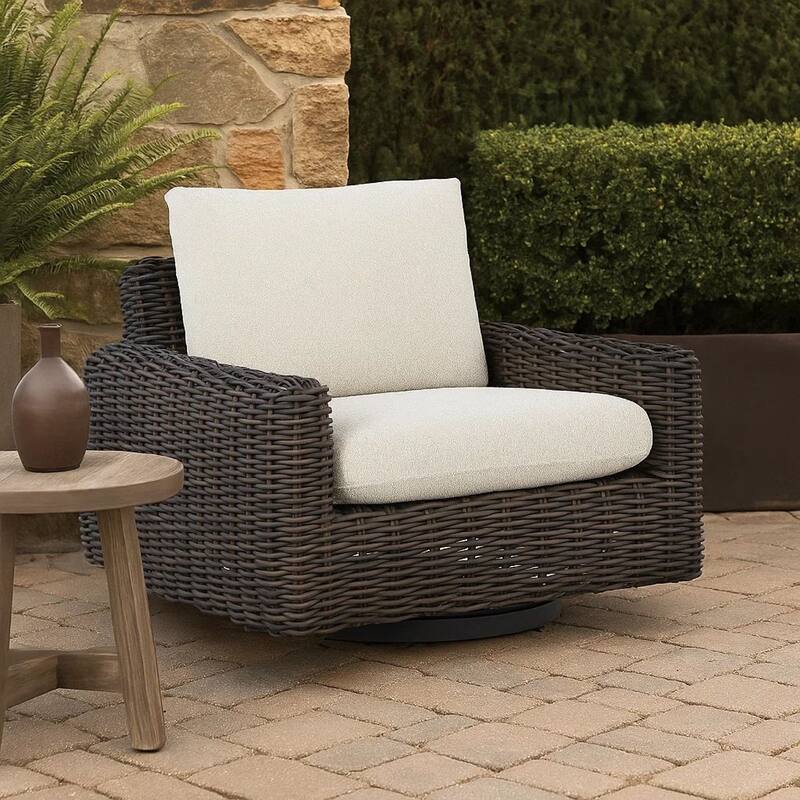 Kimo Outdoor Swivel Glider Lounge Chair, Beige, Dark Brown Metal