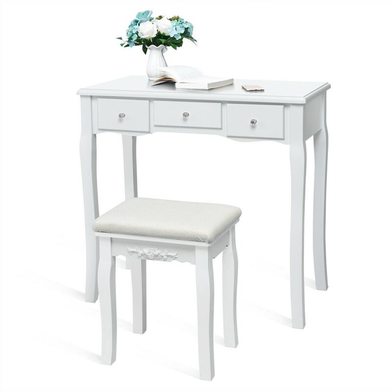 Dimmable Bulbs Touch Switch Vanity Dressing Table Set with Removable Box - 31.5" x 16" x 53.5" (L x W x H)