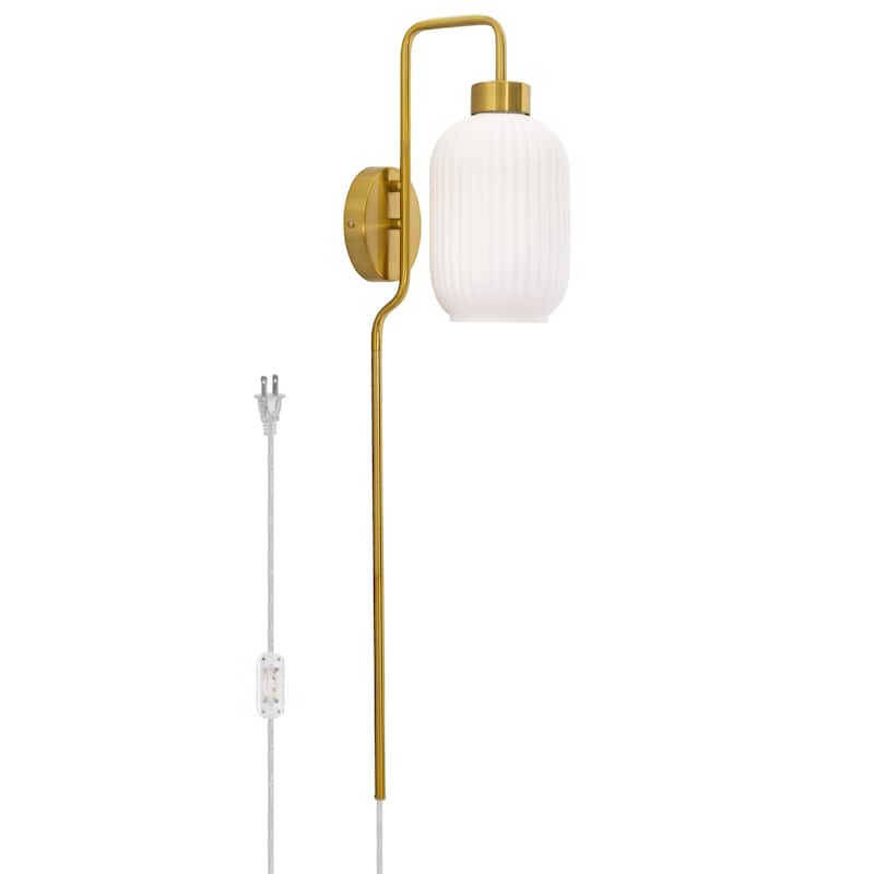 Adrienne River of Goods White Glass and Metal Retro Wall Sconce - Gold - White