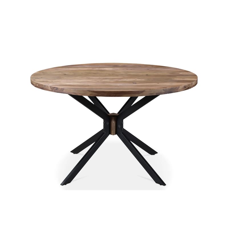 Solid Wood Round Dining Table with Cross Metal Legs - 51"