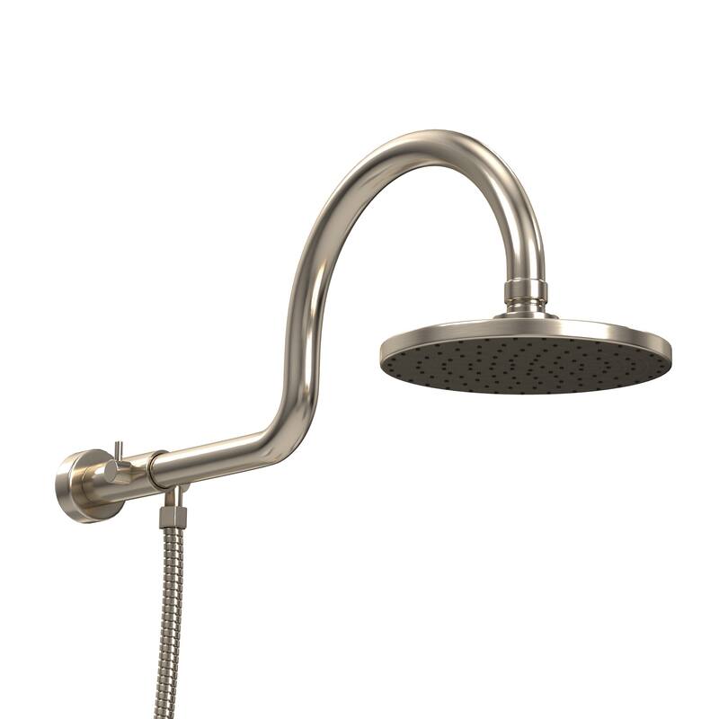 AquaRain 8-in Rain Showerhead Shower System with Adjustable Slide Bar and Multi-function Handshower Brushed Nickel
