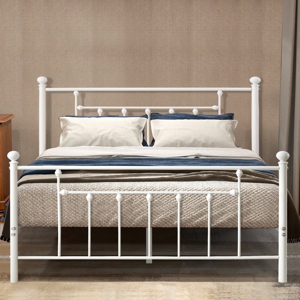 VECELO Metal Platform Bed Frame with Headboard and Footboard Heavy Duty Slat Support Underbed Storage Space Victorian Style