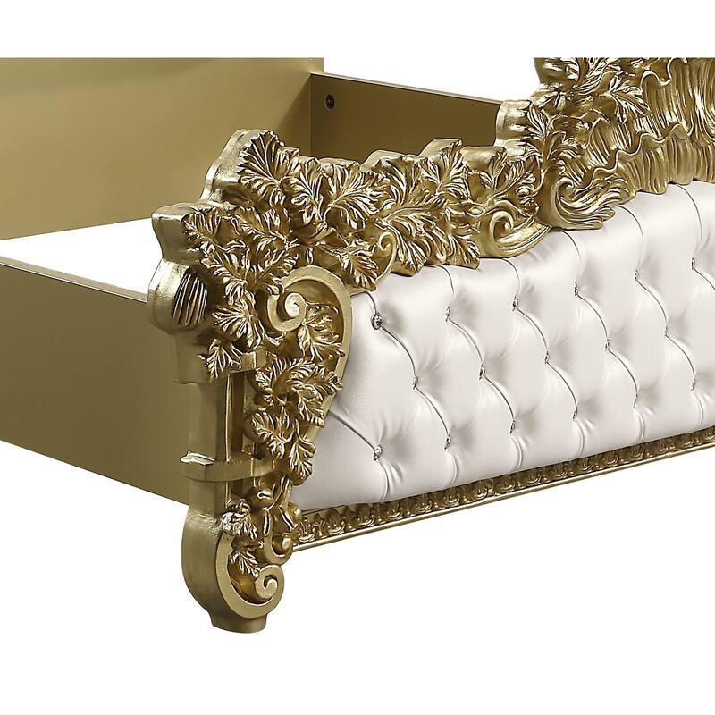 Heverford White and Gold Eastern King Scrolled Floral Bed