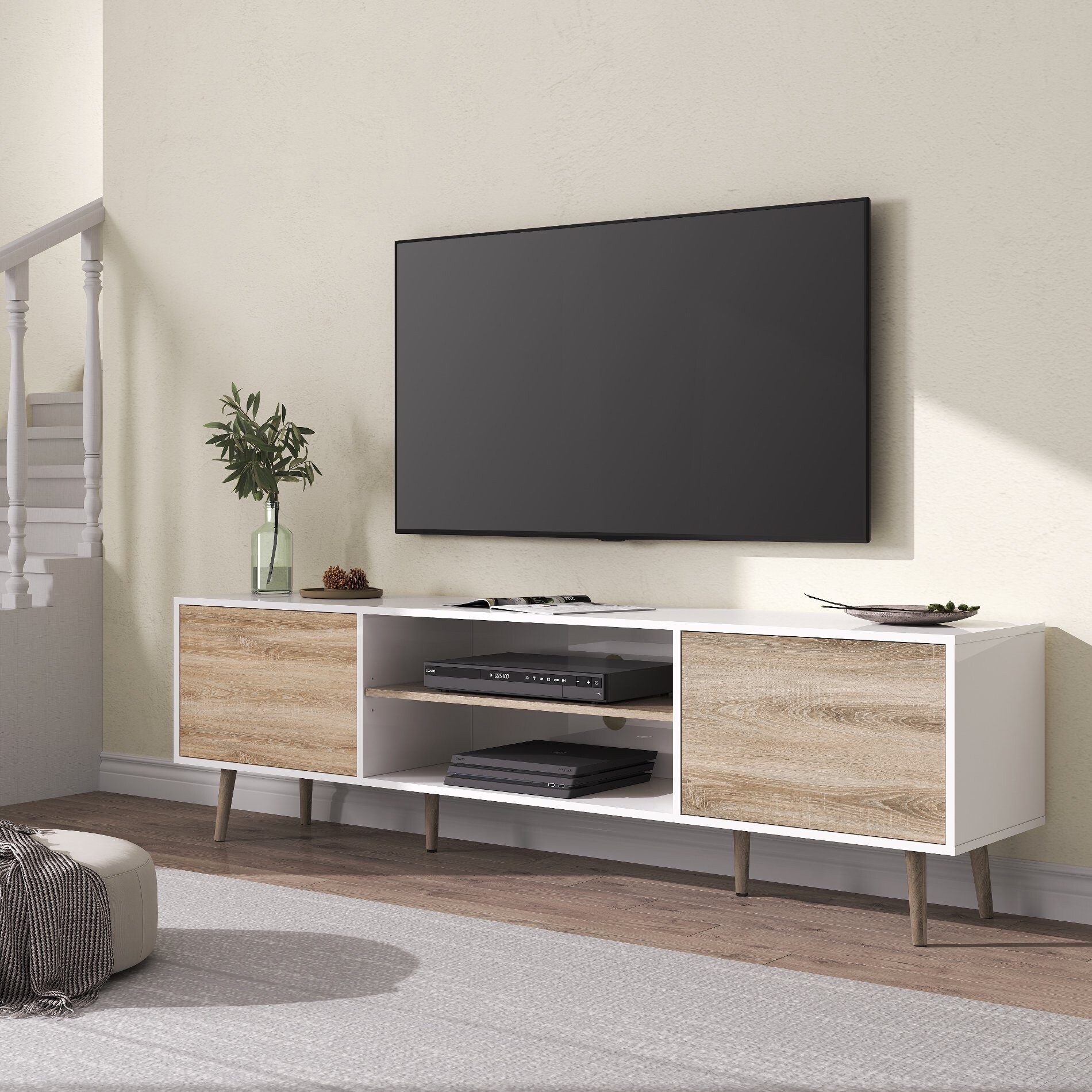 TV Stand for 60 inch TV Entertainment Center,White & Oak-53 inch