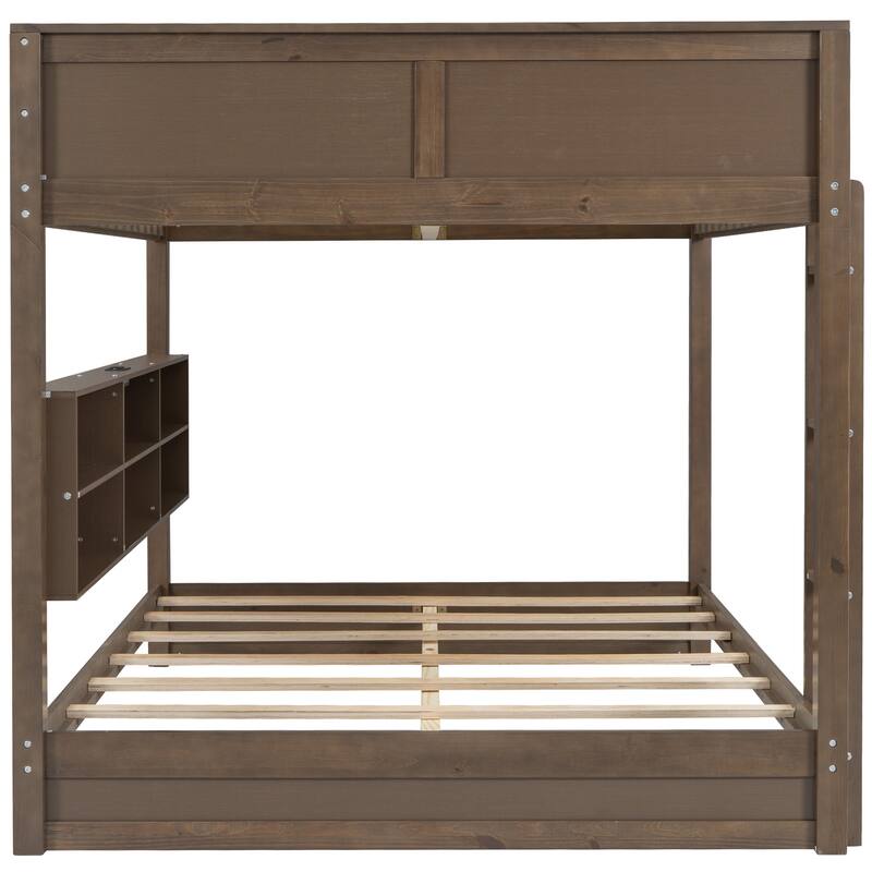 Solid Pinewood Bunk Bed Frame with Storage Cabinets and Built In USB Port and Power Outlet