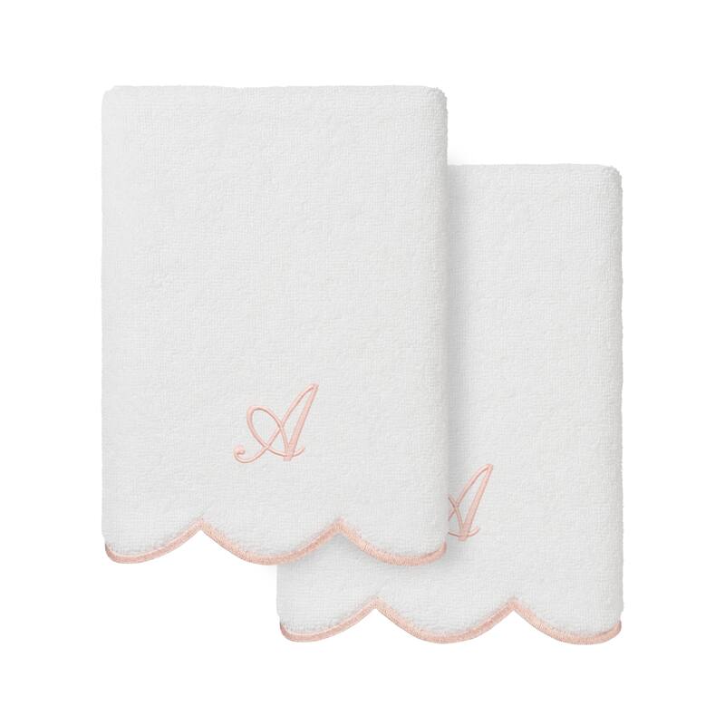 Authentic Hotel and Spa 100% Turkish Cotton Pink ADORNIA Scallop Personalized 2 Piece Hand Towel Set - 2 Hand Towels - A