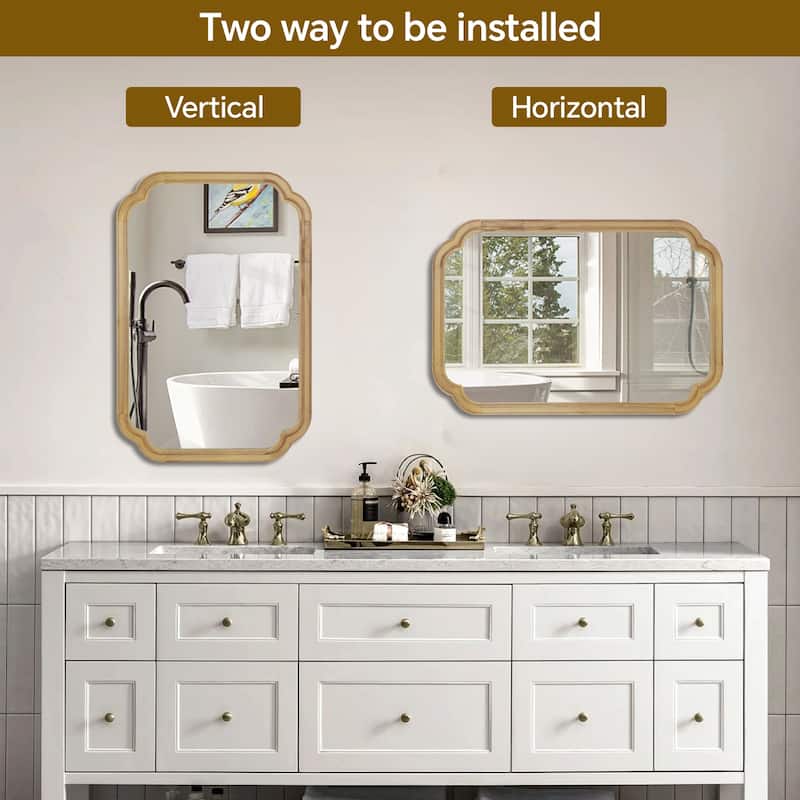 Rounded Corner Solid Wood Frame Decorative Mirror Modern Farmhouse Wall Mirror For Bedroom Bathroom Living Room Entryway