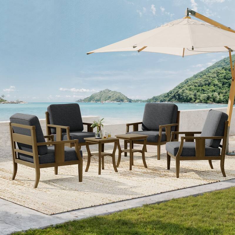 Patio Conversation Sets with Side Table(Set of 6) - Dark Grey/Brown - Brown Wood