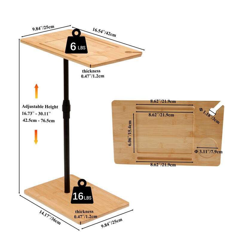 Adjustable Bamboo Sofa Tray Table with Rotating Stand & Storage