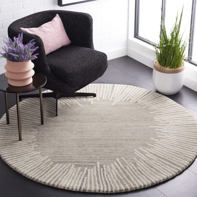 SAFAVIEH Handmade Fifth Avenue Corianna Modern New Zealand Wool - 5' x 5' Round - Grey/Ivory