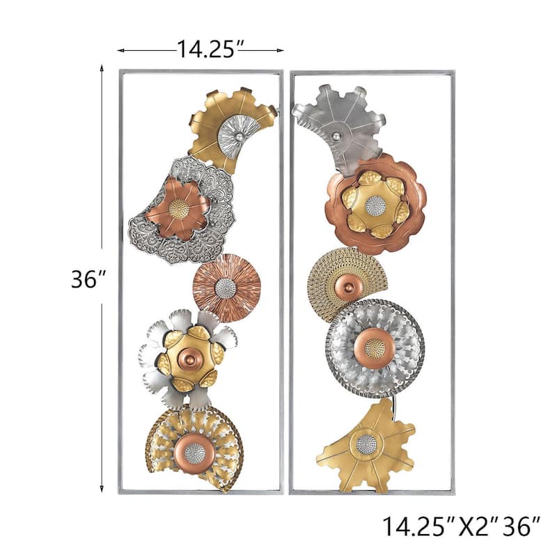 Adeco Metal Wall Decor with Frame Flowers Set of 2 Wall Art Sculptures