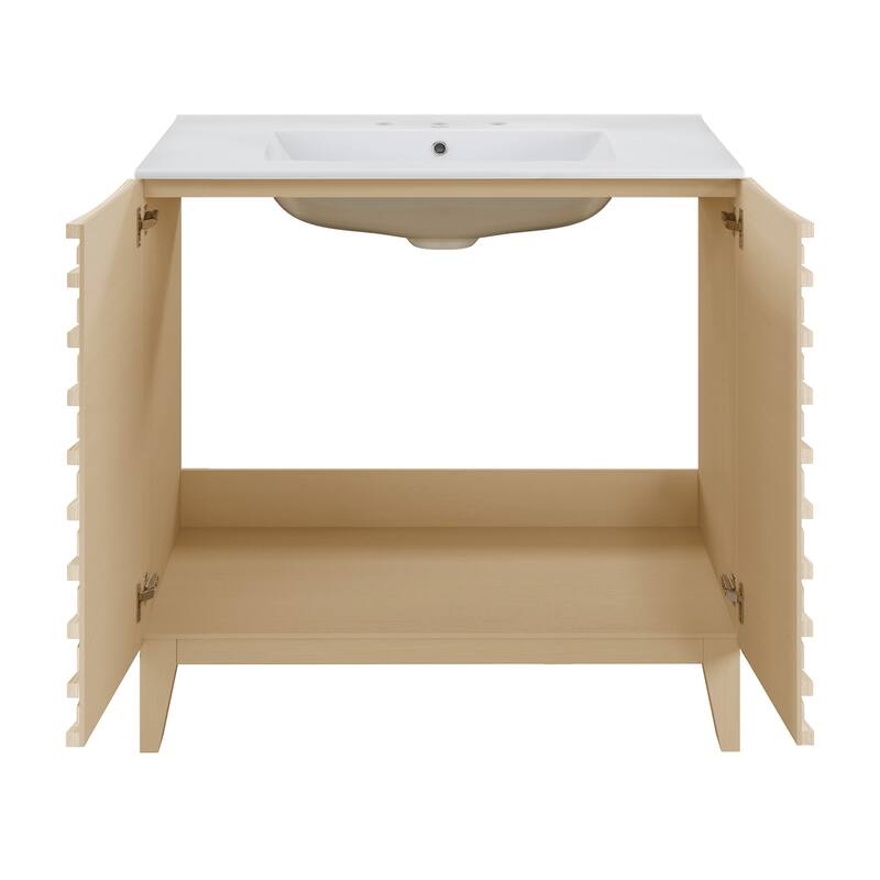 Cascade 30" Freestanding Bathroom Vanity In Natural Oak With 3-Hole Widespread Sink Top - 30