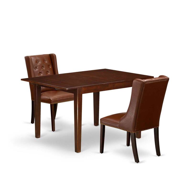 HomeStock 3-Pc Mahogany Finish Rectangular Solid Wood Top With Butterfly Leaf Dining Table Set