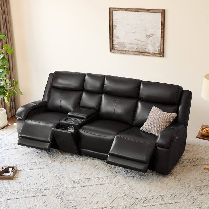 Spruce & Spring Hadlee Genuine leather Reclining Sofa with Multi-Function Console.