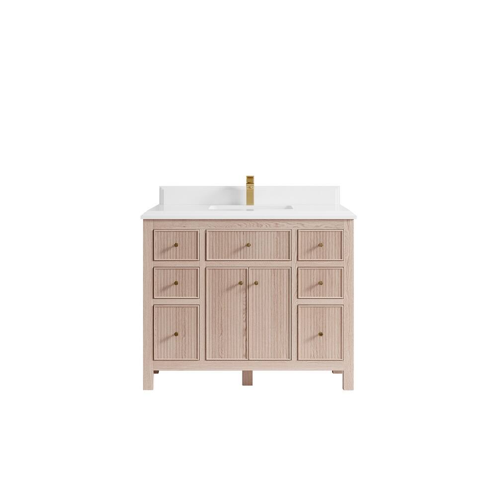 Willow Collections 42 x 22 Sonoma White Oak Wood Single Sink Bathroom Vanity with Quartz or Marble Countertop