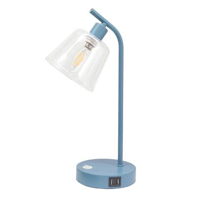 Modern Industrial Desk Lamp with Clear Glass Shade and Dual USB Charging Ports Multiple Colors - 8" (L) x 5.5" (W) x 15.75" (H)