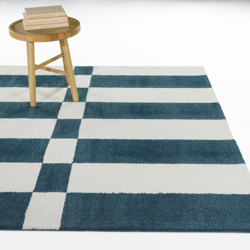 Alessandro Geometric Stripe Area Rug - Blue/Cream - 5'3" x 7'