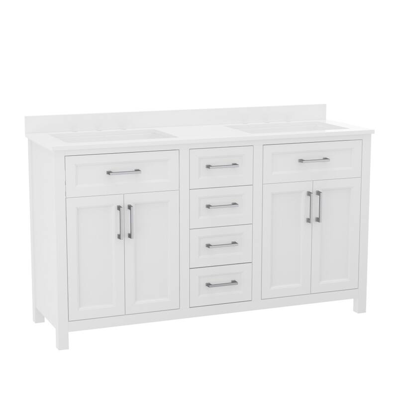 Bathroom Vanity with 2 Sinks, 2 Storage Cabinets, and 6 Drawers - 18.5"D x 60"W x 37.5"H