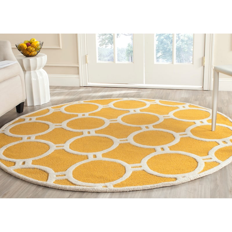 SAFAVIEH Handmade Cambridge Nurije Modern Moroccan Wool Rug - 6' Round - Gold/Ivory