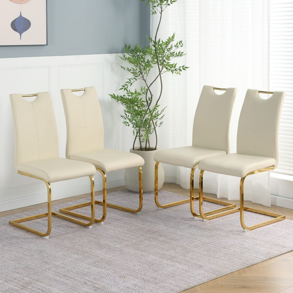 16.54" PU Upholstered Chair with Gold Metal Legs, Set of 4