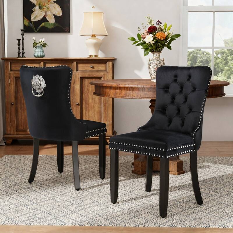High-end Tufted Velvet Upholstered Nailhead Dining Chair Set of 4
