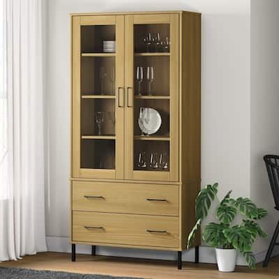 vidaXL Bookshelf Book Cabinet with Metal Legs Storage Cabinet OSLO Solid Wood - 33.5" x 13.8" x 67.9"